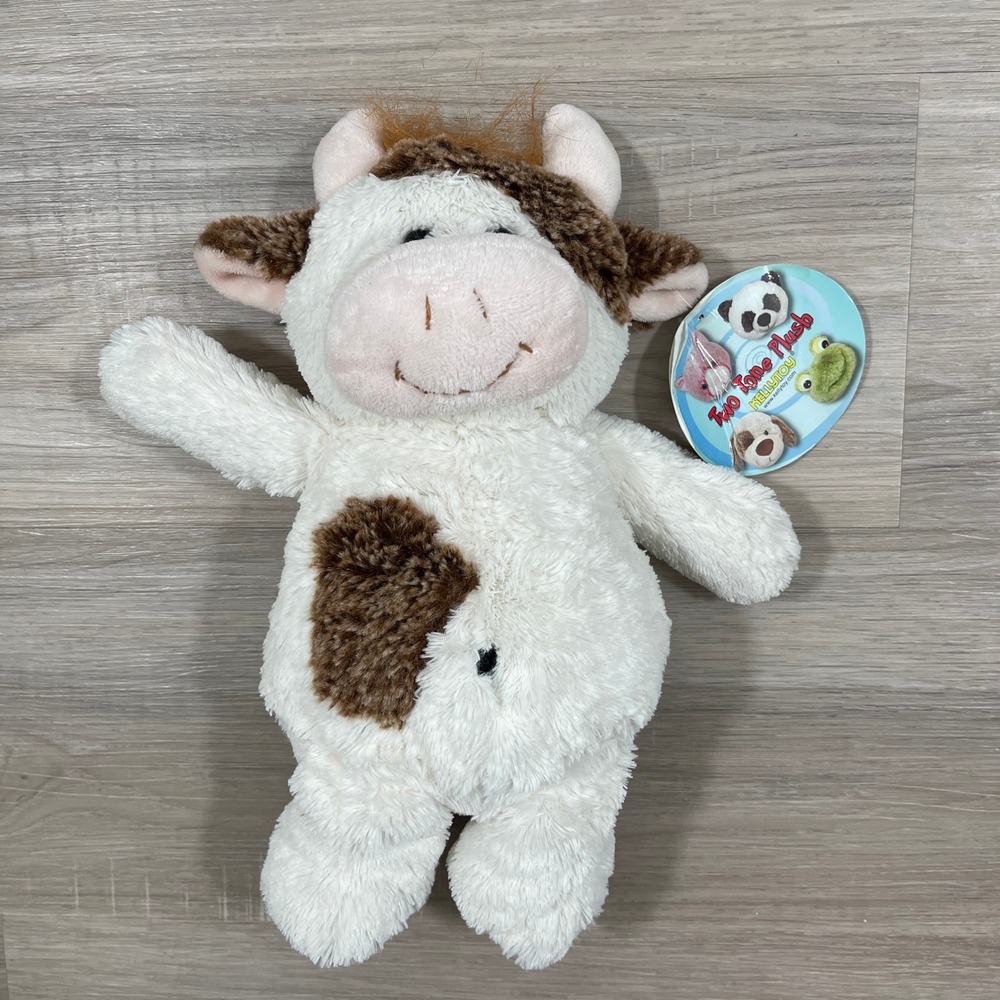 NEW Kellytoy Kids Two Tone Plush Cow White/Brown